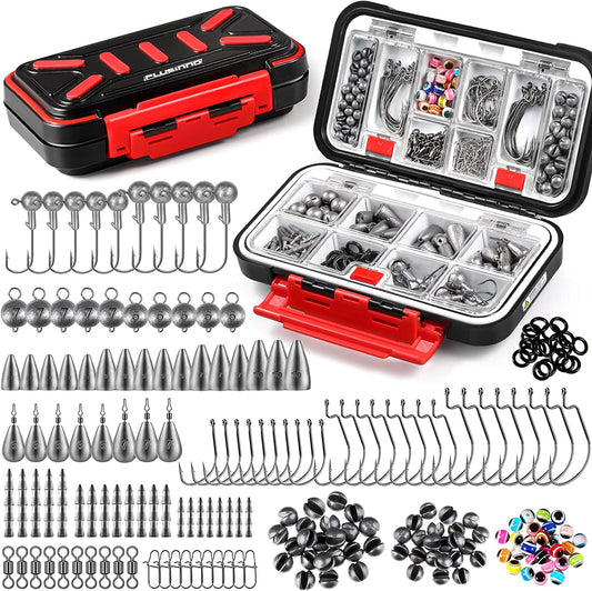 264/397Pcs Fishing Accessories Kit, Organized Fishing Tackle Box with Tackle Included, Fishing Hooks, Fishing Weights Sinkers, Swivels, Beads, Fishing Gear Set Equipment for Bass Trout