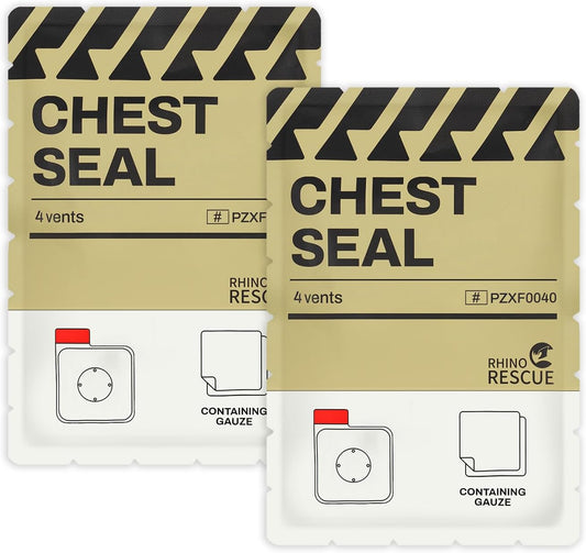 Vented Chest Seal, 4 Vents, Sterile Emergency Trauma Dressing, Occlusive Adhesive Pad, IFAK Trauma Refill Medical First Aid Supplies for Wound Care, Gunshot Wound, Sucking Chest(2 Count)