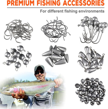 264/397Pcs Fishing Accessories Kit, Organized Fishing Tackle Box with Tackle Included, Fishing Hooks, Fishing Weights Sinkers, Swivels, Beads, Fishing Gear Set Equipment for Bass Trout