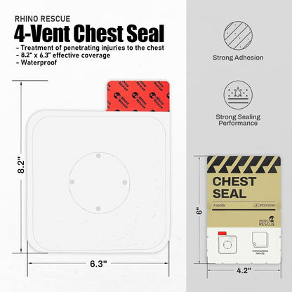 Vented Chest Seal, 4 Vents, Sterile Emergency Trauma Dressing, Occlusive Adhesive Pad, IFAK Trauma Refill Medical First Aid Supplies for Wound Care, Gunshot Wound, Sucking Chest(2 Count)