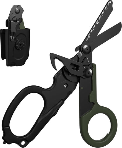 Foldable Trauma Shears with Black Holster, 6-In-1 Medical Shears for Emergency Rescue, Stainless Steel Trauma Shear Ideal for Emts, Nurses, First Responders (Green/Black)