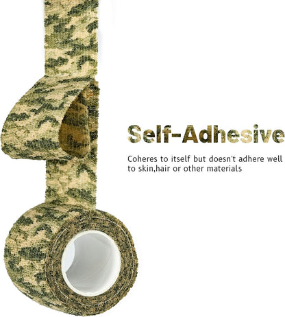 9 Rolls Self Adhesive Wrap Athletic Tape Gauze, Breathable Elastic Cohesive Bandage for Sports Injury & Pet (7 Pcs 2" X 5 Yards + 2 Pcs 1" X 5 Yards) (Woodland Multicam Camo)