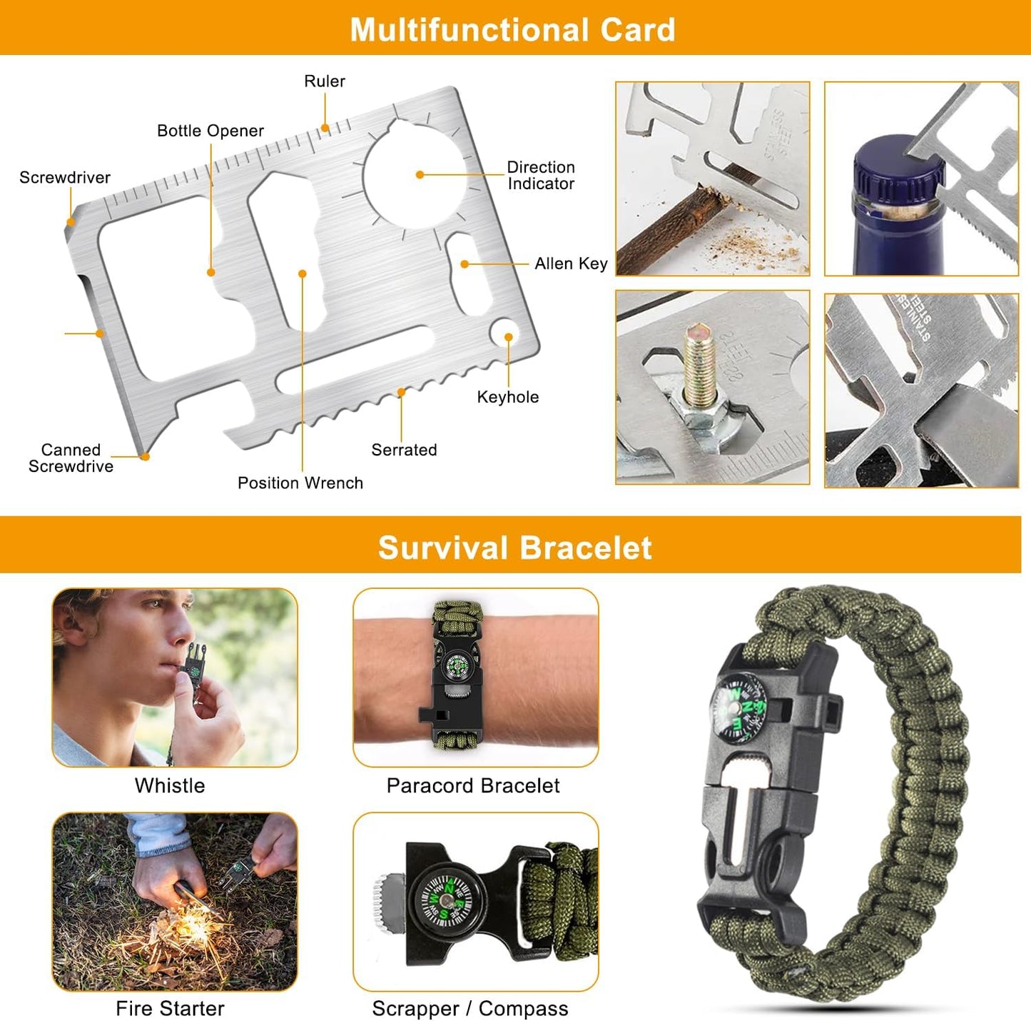 Survival Kit for Men & Emergency Backpack - 11-In-1 Emergency Survival Gear for Camping, Hiking, Backpacking | Earthquake Preparedness, Outdoor Essentials