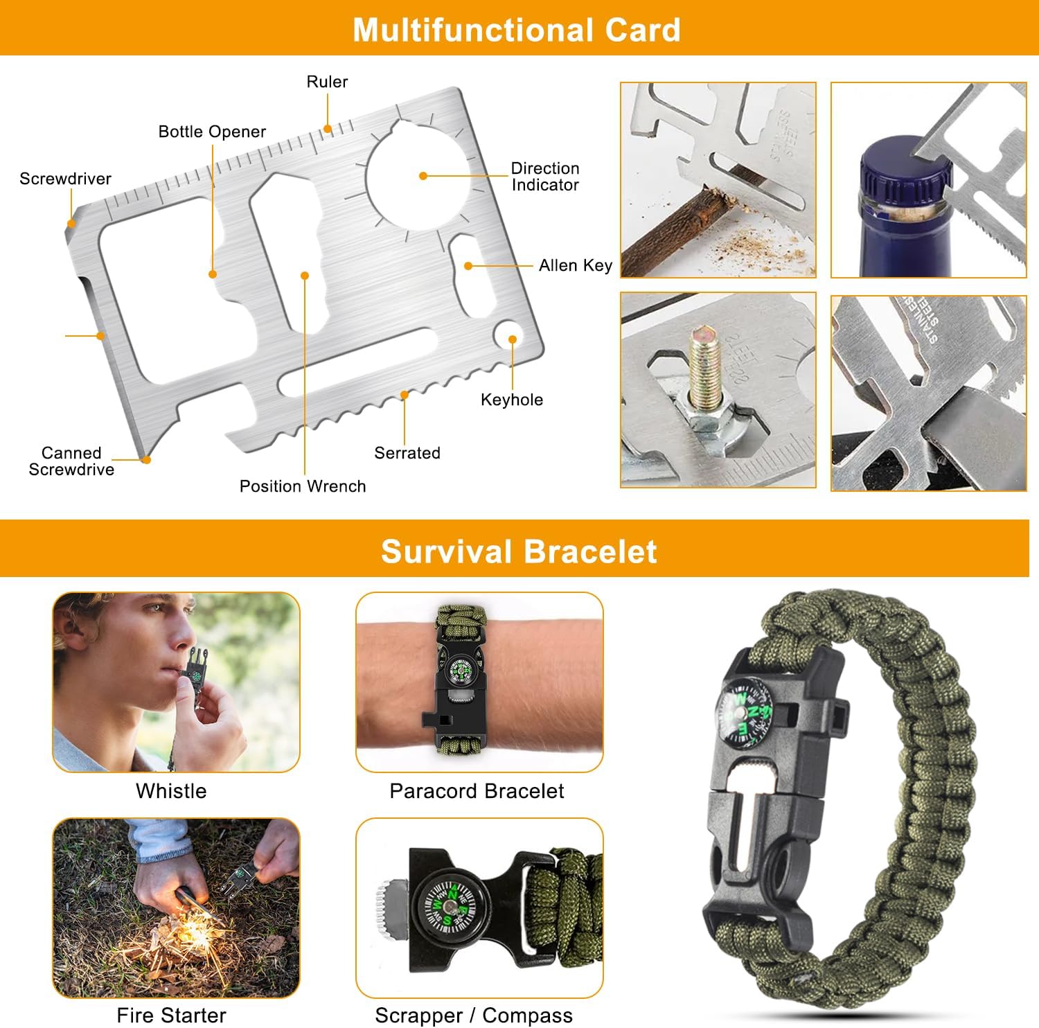 Survival Kit for Men & Emergency Backpack - 11-In-1 Emergency Survival Gear for Camping, Hiking, Backpacking | Earthquake Preparedness, Outdoor Essentials