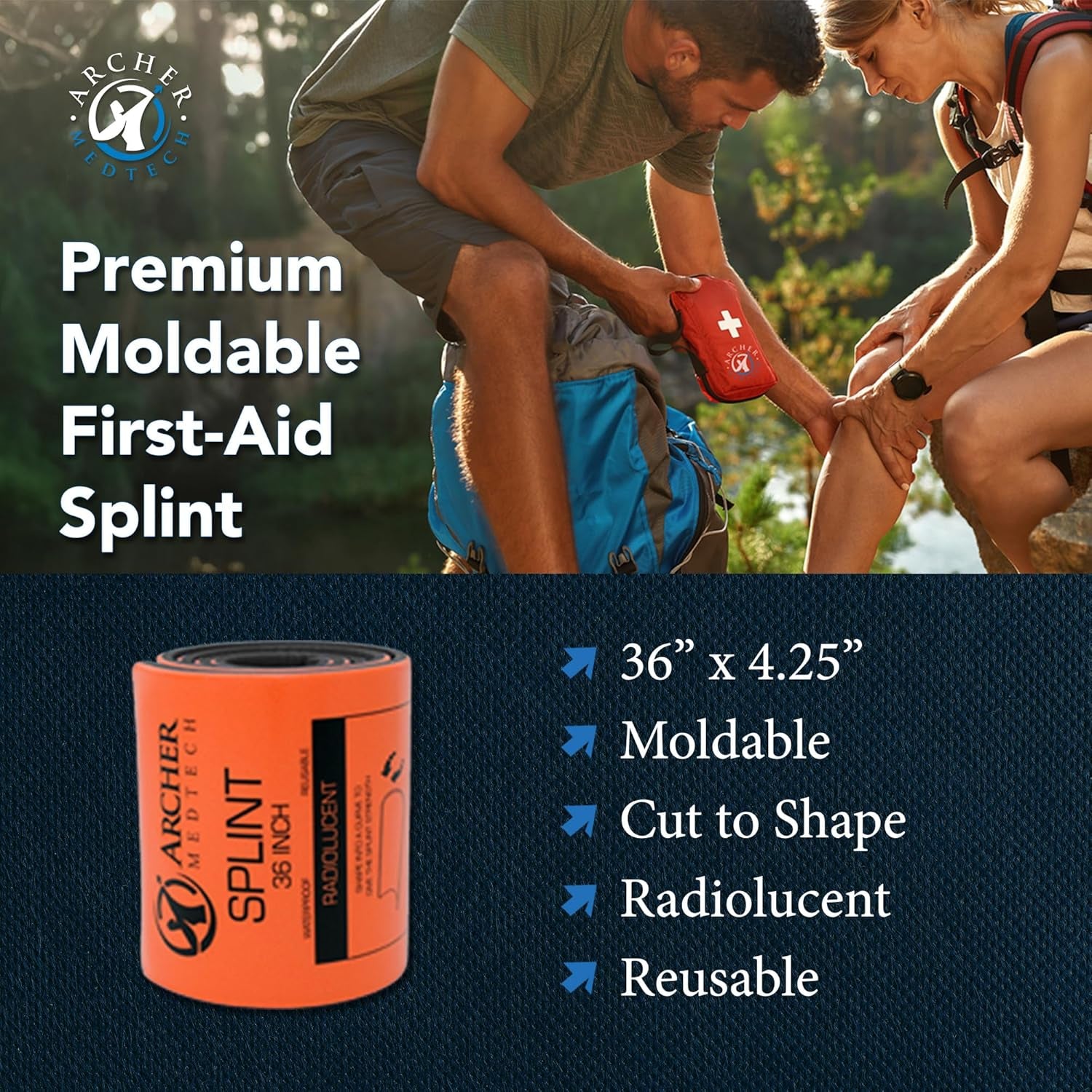 Universal First Aid Splint – 36" Moldable Aluminum Emergency Splint for Injury Immobilization – Lightweight, Waterproof, Reusable, Compact & Portable for People or Pets
