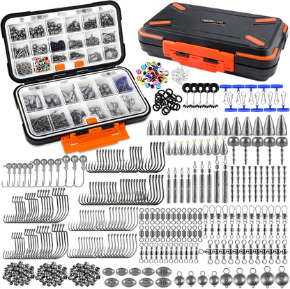 264/397Pcs Fishing Accessories Kit, Organized Fishing Tackle Box with Tackle Included, Fishing Hooks, Fishing Weights Sinkers, Swivels, Beads, Fishing Gear Set Equipment for Bass Trout