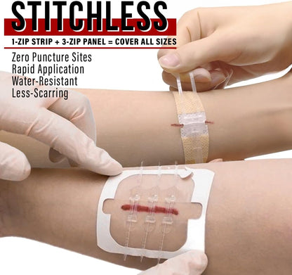 Wound Closure Kit | Surgical Zip-Stitch Devices for Cut & Laceration | Sterile, Suture-Free, Stitch-Less Adhesive Butterfly Bandages for Emergency First Aid Wound Care (6 Zip Complete Kit)