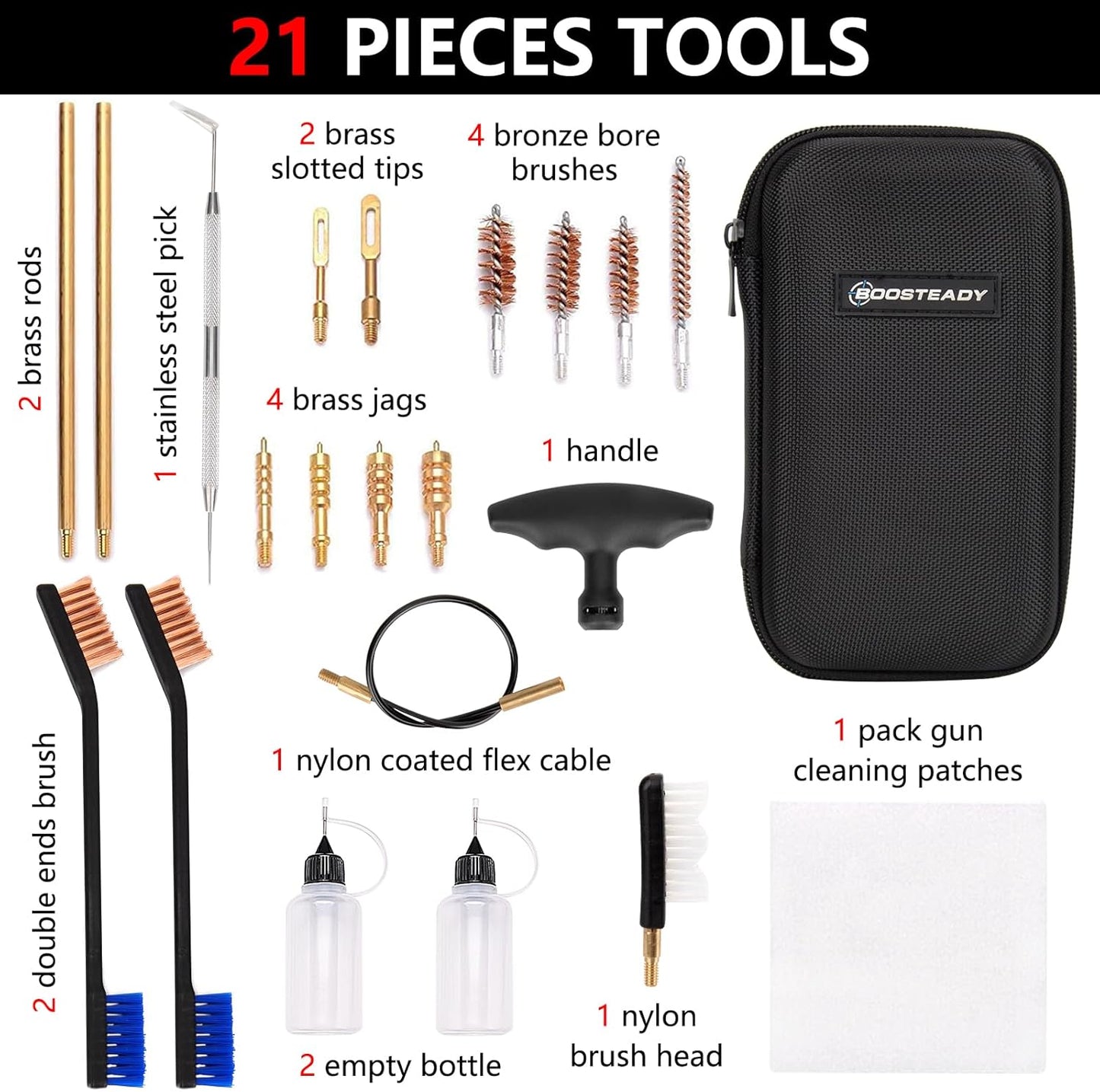 Universal Handgun Cleaning Kit .22,.357,.38,9Mm,.45 Caliber Pistol Cleaning Kit Bronze Bore Brush and Brass Jag Adapter