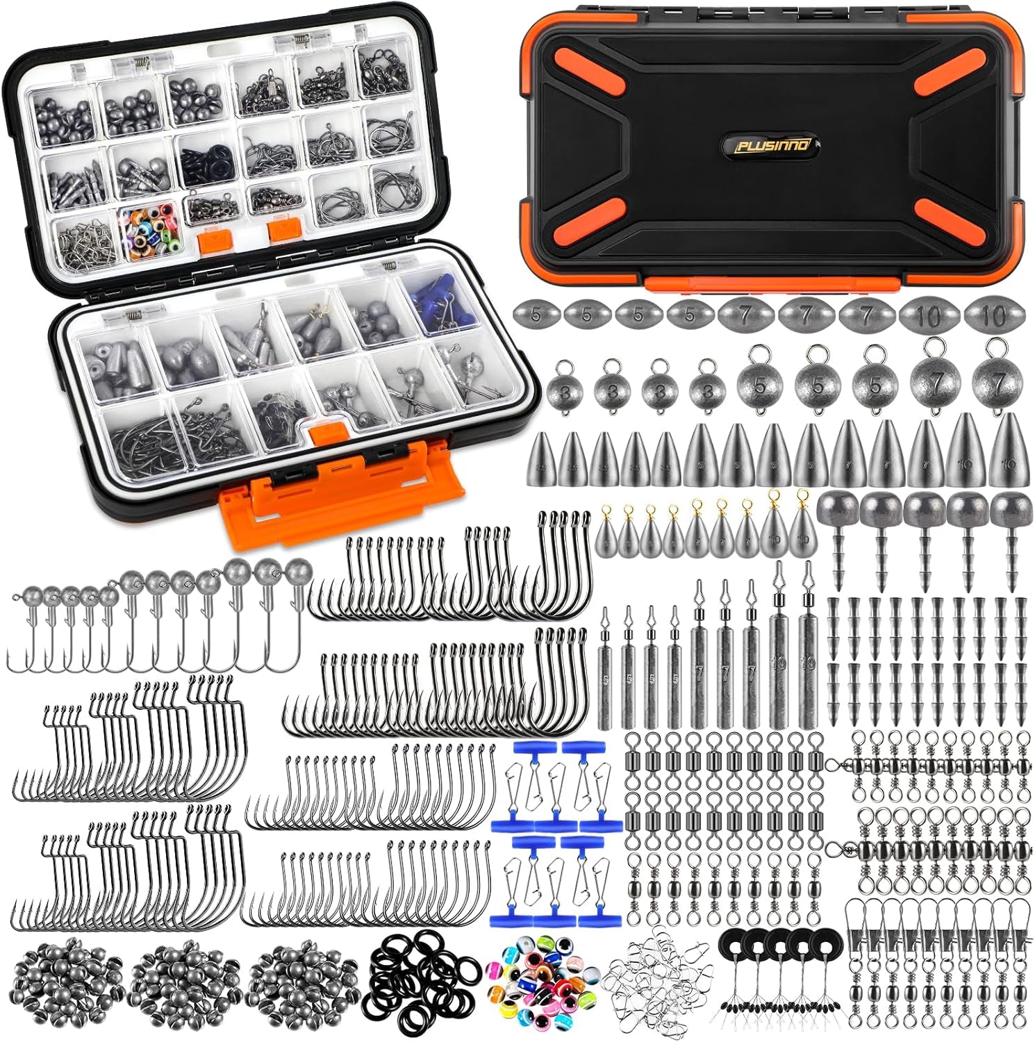 264/397Pcs Fishing Accessories Kit, Organized Fishing Tackle Box with Tackle Included, Fishing Hooks, Fishing Weights Sinkers, Swivels, Beads, Fishing Gear Set Equipment for Bass Trout