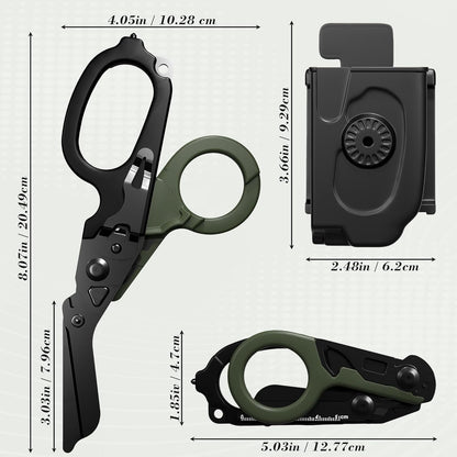 Foldable Trauma Shears with Black Holster, 6-In-1 Medical Shears for Emergency Rescue, Stainless Steel Trauma Shear Ideal for Emts, Nurses, First Responders (Green/Black)
