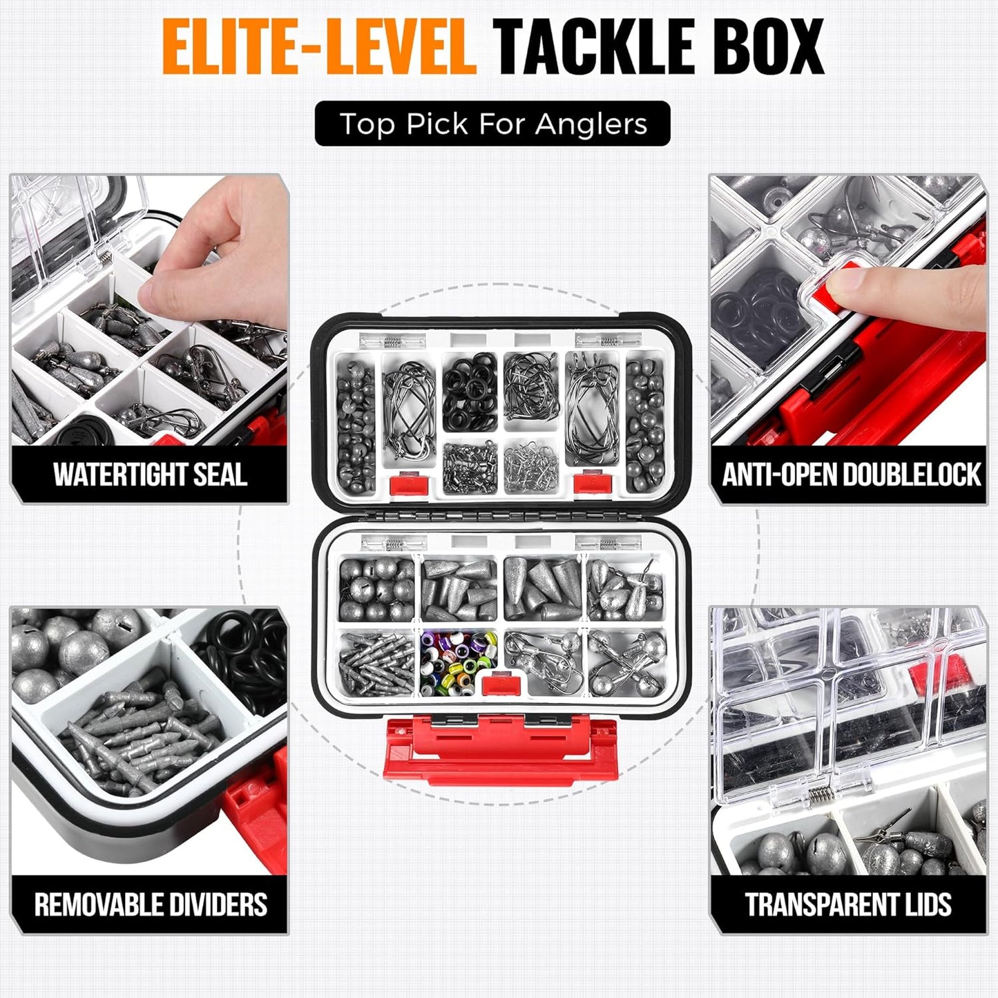 264/397Pcs Fishing Accessories Kit, Organized Fishing Tackle Box with Tackle Included, Fishing Hooks, Fishing Weights Sinkers, Swivels, Beads, Fishing Gear Set Equipment for Bass Trout