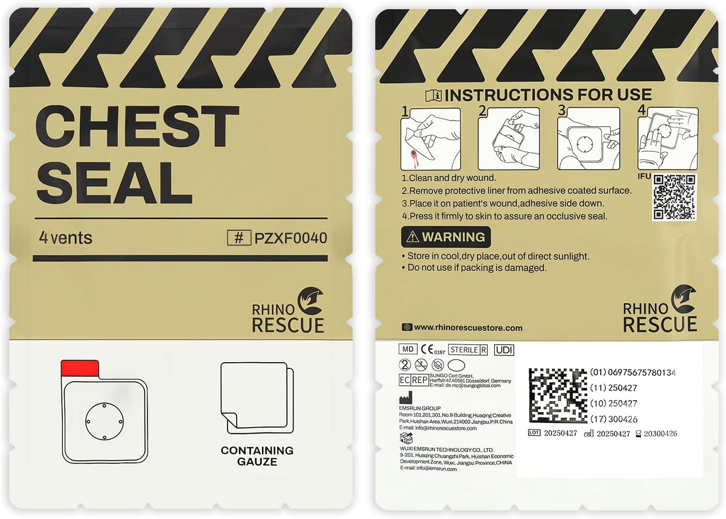 Vented Chest Seal, 4 Vents, Sterile Emergency Trauma Dressing, Occlusive Adhesive Pad, IFAK Trauma Refill Medical First Aid Supplies for Wound Care, Gunshot Wound, Sucking Chest(2 Count)