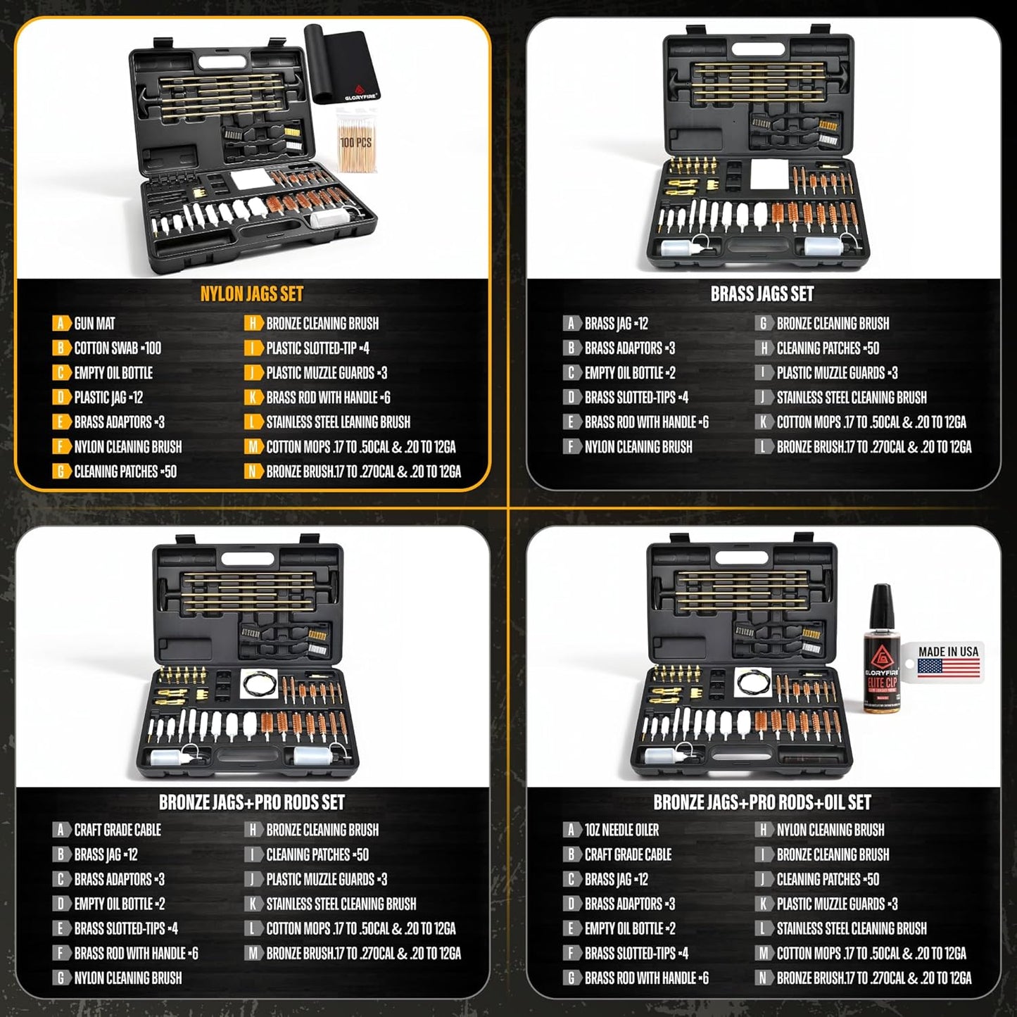 Gun Cleaning Kit Universal for Guns, Gun Brushes for Pistol, Handgun, Shotgun, Elite Brass Rods and Wire Rope, Hunting Gear Gun Accessories for Men