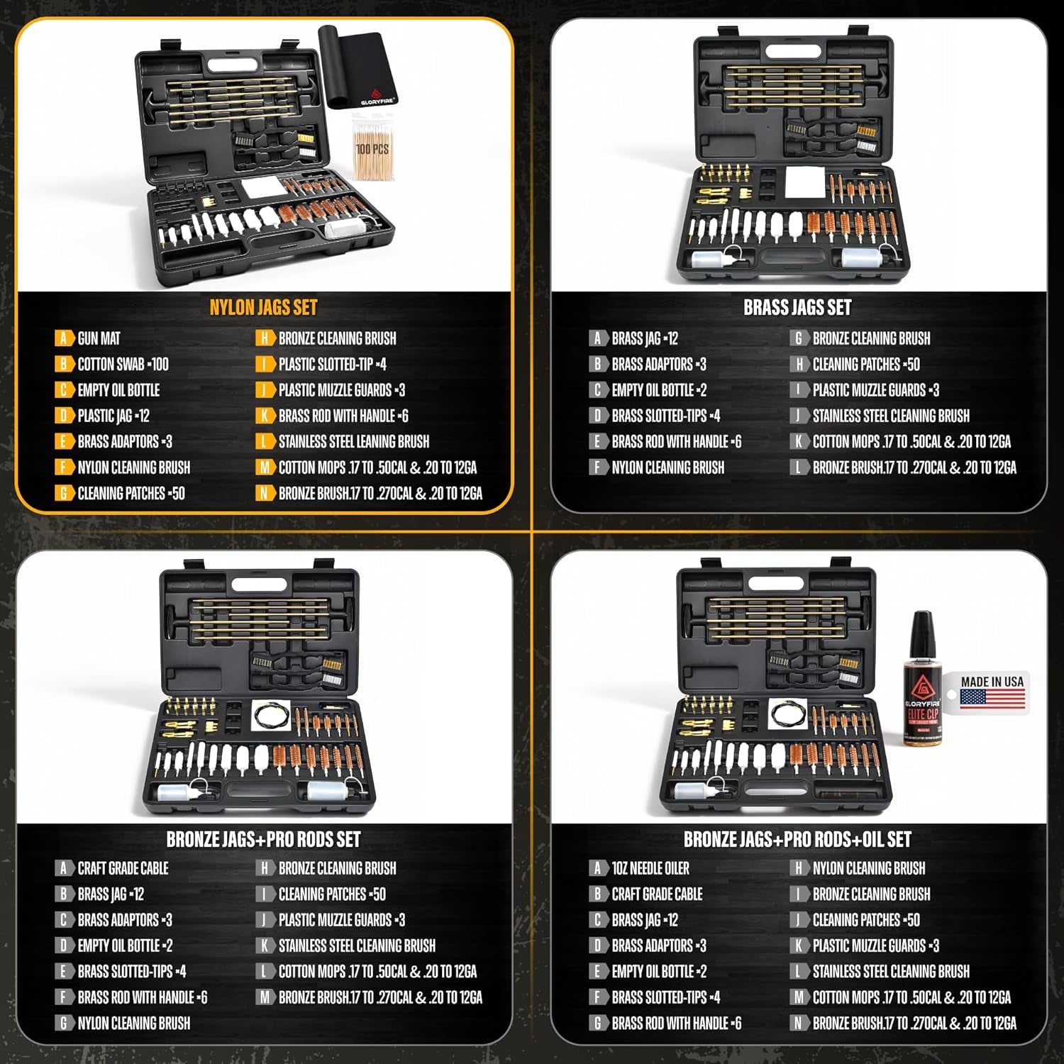 Gun Cleaning Kit Universal for Guns, Gun Brushes for Pistol, Handgun, Shotgun, Elite Brass Rods and Wire Rope, Hunting Gear Gun Accessories for Men