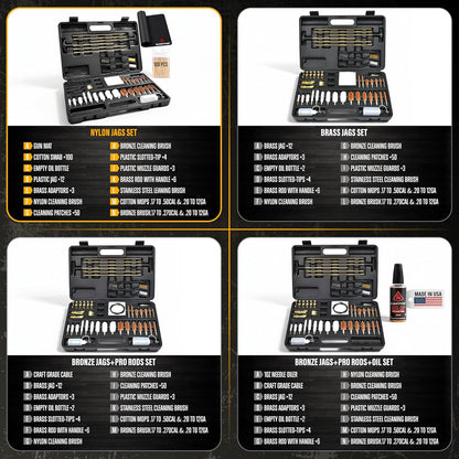 Gun Cleaning Kit Universal for Guns, Gun Brushes for Pistol, Handgun, Shotgun, Elite Brass Rods and Wire Rope, Hunting Gear Gun Accessories for Men