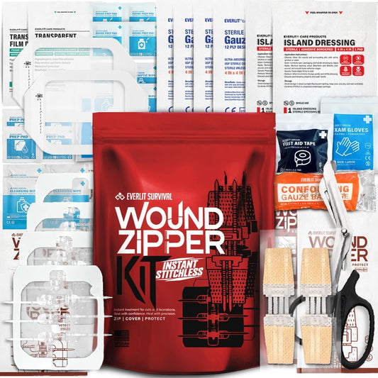 Wound Closure Kit | Surgical Zip-Stitch Devices for Cut & Laceration | Sterile, Suture-Free, Stitch-Less Adhesive Butterfly Bandages for Emergency First Aid Wound Care (6 Zip Complete Kit)