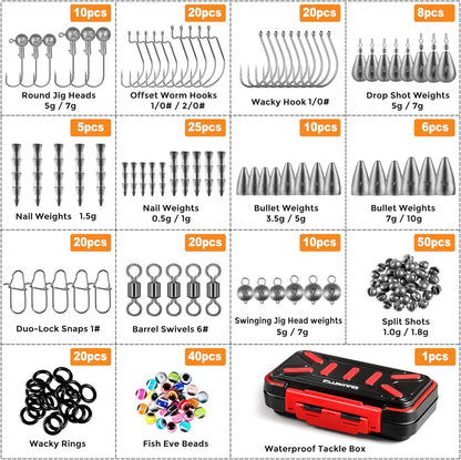 264/397Pcs Fishing Accessories Kit, Organized Fishing Tackle Box with Tackle Included, Fishing Hooks, Fishing Weights Sinkers, Swivels, Beads, Fishing Gear Set Equipment for Bass Trout