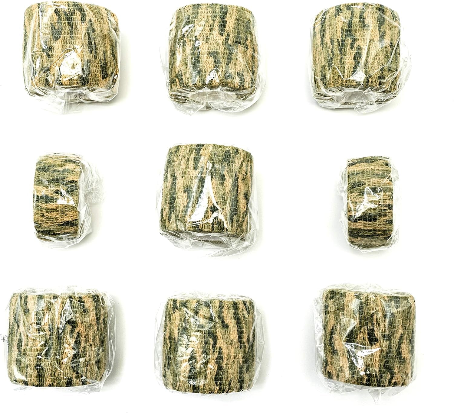 9 Rolls Self Adhesive Wrap Athletic Tape Gauze, Breathable Elastic Cohesive Bandage for Sports Injury & Pet (7 Pcs 2" X 5 Yards + 2 Pcs 1" X 5 Yards) (Woodland Multicam Camo)