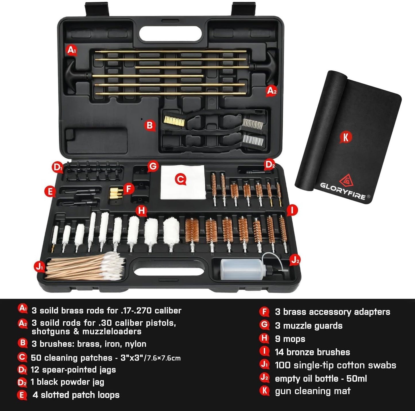 Gun Cleaning Kit Universal for Guns, Gun Brushes for Pistol, Handgun, Shotgun, Elite Brass Rods and Wire Rope, Hunting Gear Gun Accessories for Men