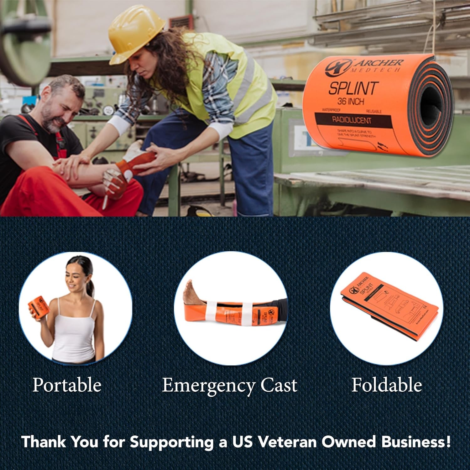 Universal First Aid Splint – 36" Moldable Aluminum Emergency Splint for Injury Immobilization – Lightweight, Waterproof, Reusable, Compact & Portable for People or Pets