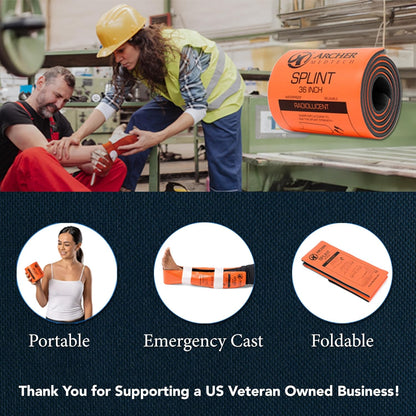Universal First Aid Splint – 36" Moldable Aluminum Emergency Splint for Injury Immobilization – Lightweight, Waterproof, Reusable, Compact & Portable for People or Pets