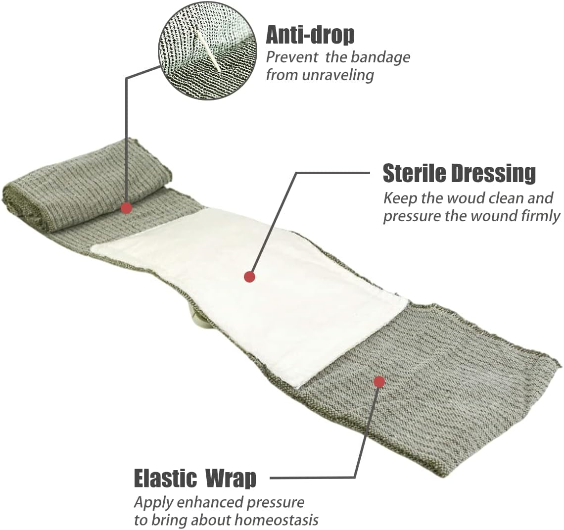 6" Israeli Style Emergency Bandage, Compression Trauma Wound Dressing, Medical Sterile Vacuum Sealed, Combat Tactical First Aid Kit IFAK Supplies, 2 Count