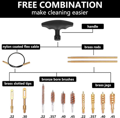 Universal Handgun Cleaning Kit .22,.357,.38,9Mm,.45 Caliber Pistol Cleaning Kit Bronze Bore Brush and Brass Jag Adapter